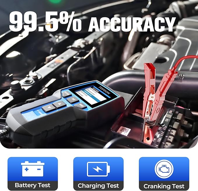 Car Battery Tester 24V 12V Load Tester, TOPDON BT200 100-2000CCA Automotive Alternator Tester Digital Auto Battery Analyzer Charging Cranking System Tester for Car Truck Motorcycle ATV SUV Boat Yacht