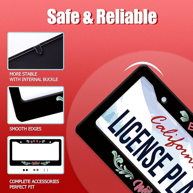 Best mom License Plate Frame Love mom License Plate Frames Stainless Steel Accessories Cars Decor with 2 Holes and Screws Fits Standard US CA Vehicles Size 12.2 x 6 Inches
