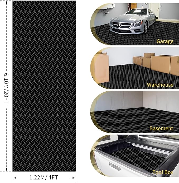 Premium Garage Floor Mat, Commercial Grade Heavy Duty Parking Mat for Garage Floor, Golf Cart Parking, Water/Stain Resistant Floor Runner (Black Diamond, 4 x 20 Feet)