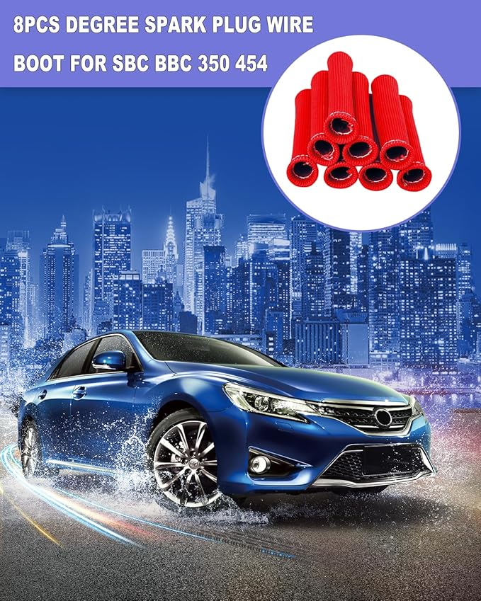 Spark Plug Wire Heat Sleeve - 8 PCS 2500° Spark Plug Wire Heat Shield, 6 Inches Spark Plug Wire Boots Protector Protection Cover Replacement for LS1 / LS2 SBC BBC 350 454 Car Truck, Red