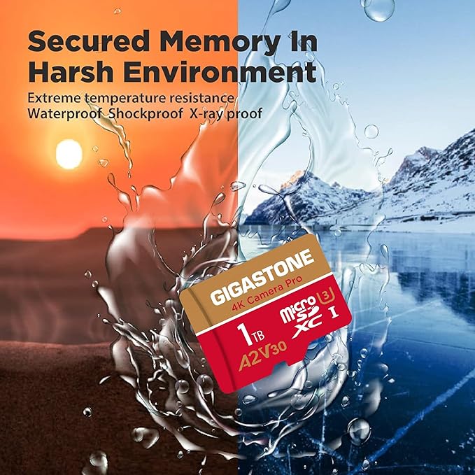 [5-Yrs Free Data Recovery] GIGASTONE 1TB Micro SD Card 4-Pack, 4K Camera Pro, R/W up to 150/130 MB/s, 4K Video Recording for GoPro, DJI, Drone, MicroSDXC Memory Card UHS-I U3 A2 V30, with Adapter