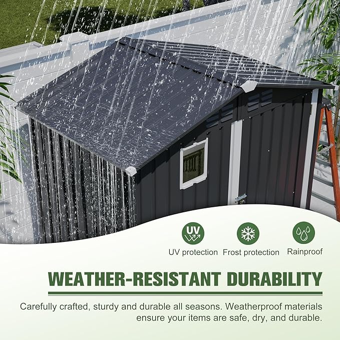 6x4 FT Outdoor Storage Shed,Metal Shed with Window,Garden Shed W/Dual Air Vents & Lockable Sliding Door,All Weather Waterproof Tool House W/Sloped Roof,for Patio,Yard,Lawn,Black