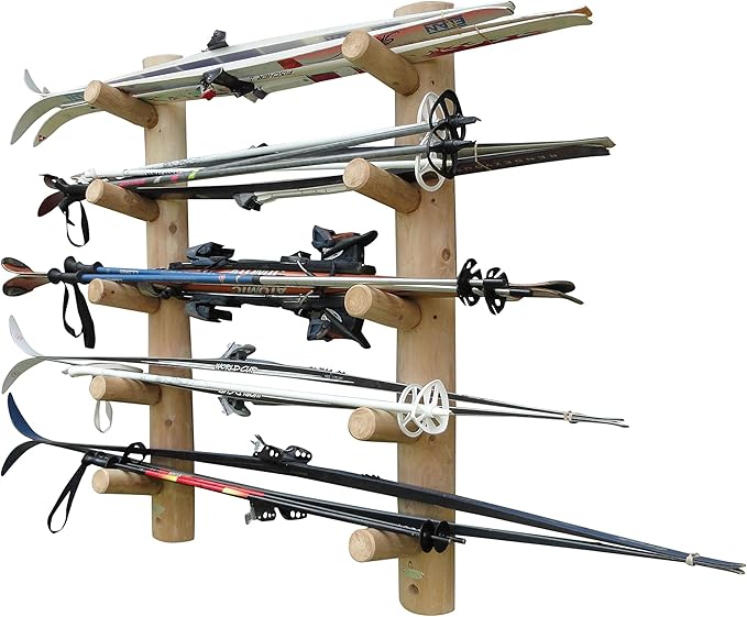 10-Place Wall-Mounted Ski Log Racks - Skis Wall Mount Garage Racks, Indoor & Outdoor Vertical Ski Holders for Walls, Hangers for Skis Indoor Storage Rack, Garage Hanging Rack - Unfinished