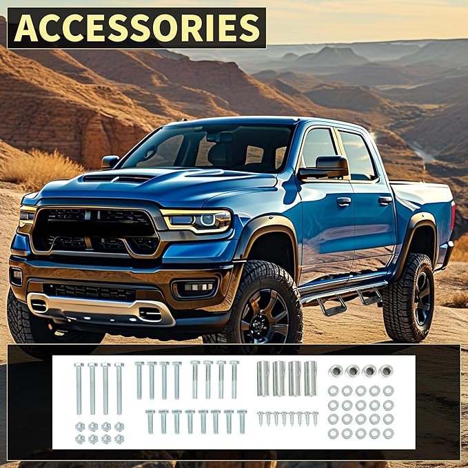KUAFU Universal Side Step Compatible with 1967-2020 Chevrolet Toyota Ford Dodge Jeep GMC Nissan Mazda Aluminum 2 Pcs Side Step for Pickups & Trucks Black