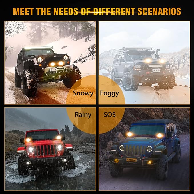 Auxbeam 4 Inch Round Offroad Light, 90W LED Amber White Spot Strobe Light Pods with 6 Modes, Dual Color Flashing Driving Fog Lights Bar Plug & Play for Truck, Pickup, SUV, ATV, UTV, 4x4, Jeep