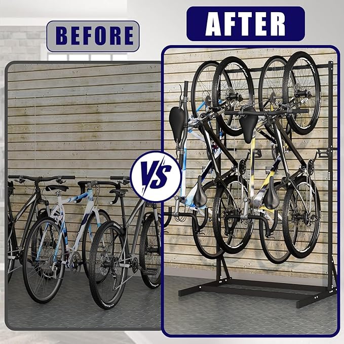Freestanding Bike Storage Rack, Vertical Bike Holder Holds Up to 5 Bikes, Durable Solid Steel Bicycle Stand for Indoor Garage
