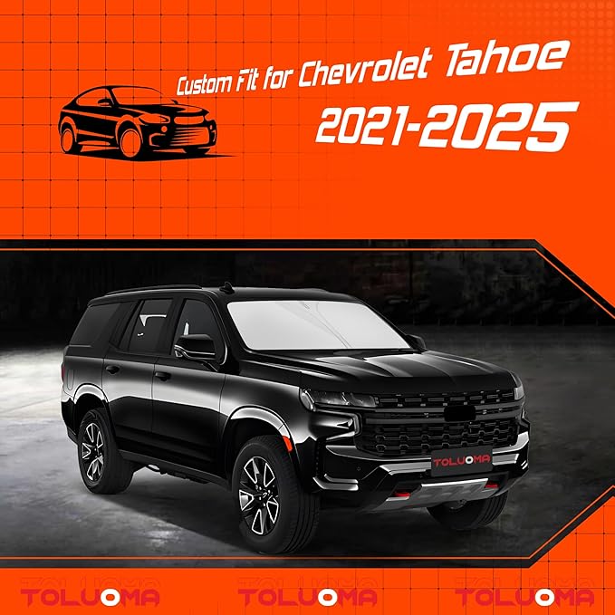 Custom Fit Windshield Sun Shade for Tahoe 2021-2025 - Full Coverage, 210T Reflective Fabric, Double-Layer Design - Blocks 99% UV Rays, Keeps Car Cool, Easy to Install and Store