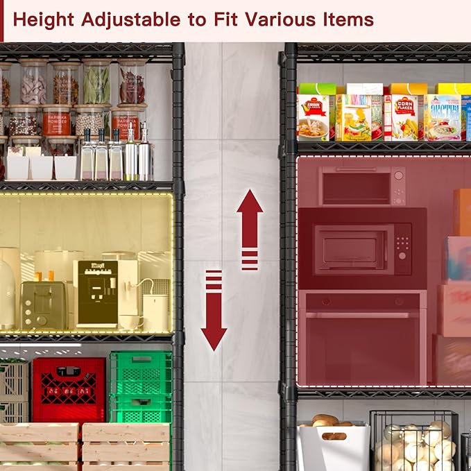 PrimeZone 4 Packs 36" W x 16" D x 79" H Wire Storage Shelves with Wheels, 5 Tier NSF Certified Heavy Duty Adjustable Kitchen Shelving Unit, Pantry Organizer Rack Rolling Metal Shelf for Garage Closet
