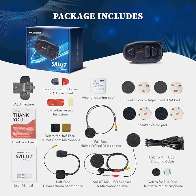 Salut Motorcycle Bluetooth Intercom Headset - Helmet Communication System, Waterproof Speaker, Voice Comm Earbuds, Helmet Headphone, Noise Cancellation(Single Black)