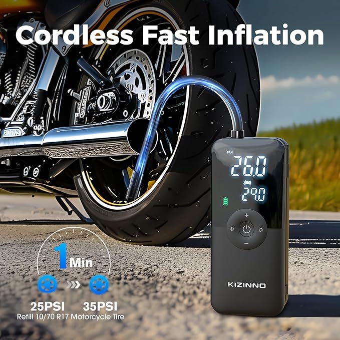 Electric Bike Pump Portable for Bicycle Tires, Compact Motor Air Pump - Fast Inflator 150PSI Smart Air Pump with Digital Pressure Gauge for Bike, E-Bike, Motorcycle with Presta and Schrader Valve