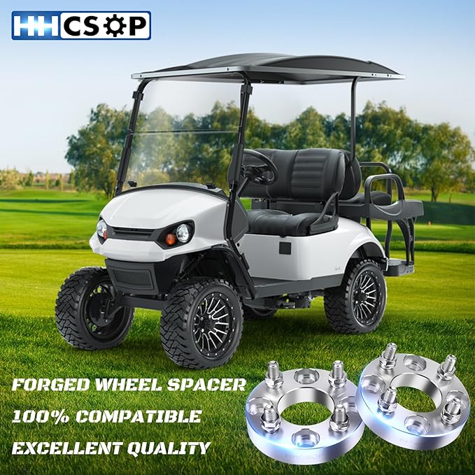 HHCSOP 4x4 Golf Cart Wheel Spacers, 1 inch ATV Wheel Adapters for EZ GO EZGO Club Car, 4PCS 4x101.6mm Wheel Spacer Hub Bore 62mm with 1/2" x20 Studs - Silver