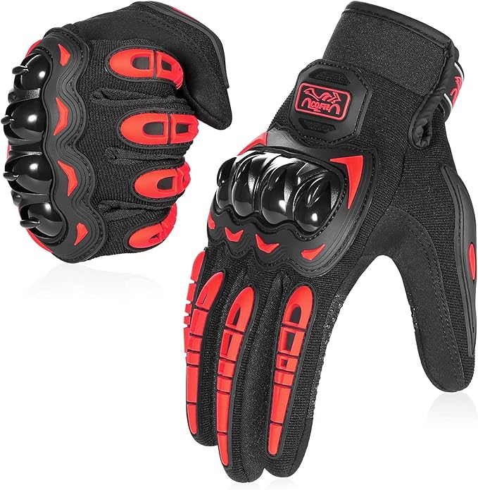 COFIT Motorcycle Gloves Breathable, Touchscreen Motorbike Gloves Anti-Slip with Good Grip Hard Knuckles Protection for Men Women Motocross, BMX ATV MTB Cycling, Road Racing - Red XXL