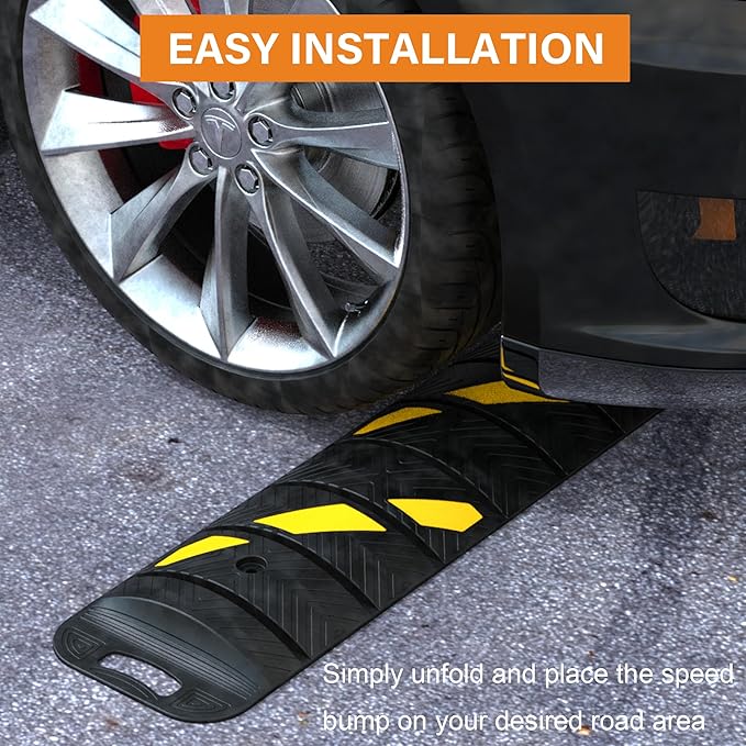 OrangeStar 6Ft Portable Rubber Speed Bump, Heavy Duty Speed Hump w/Reflective Yellow Strips for Asphalt Concrete Driveway Gravel(No Screws)
