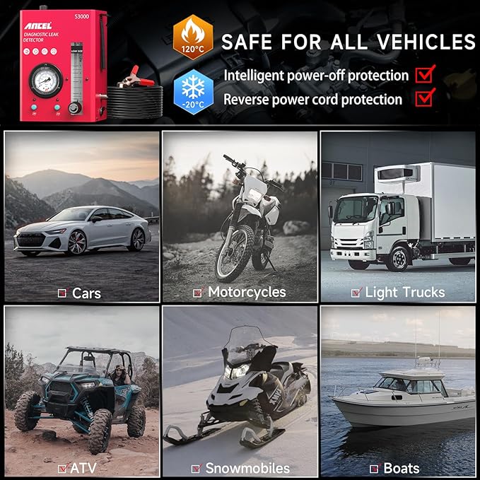 ANCEL S3000-US Smoke Machine Automotive with Built-in Air Compressor, Pressure Gauge & Adjustable Flow Meter, Automotive Smoke Machine Leak Detector for EVAP, Fuel, Vacuum System & More