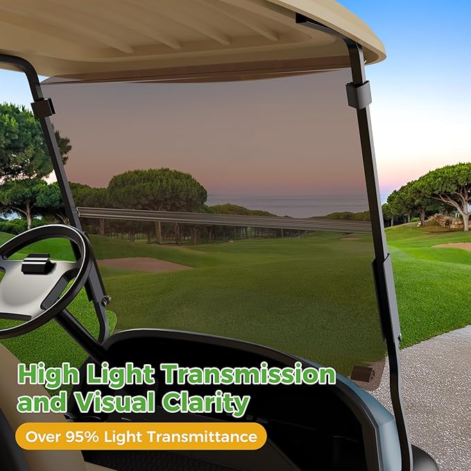 10L0L Golf Cart Windshield for Club Car Precedent 2004-Up, Tempo, 2017-Up Onward, Clear/Tinted Fold Down Club Car Windshield Anti-UV Impact Resistant - 37.5"W X 33.6"H