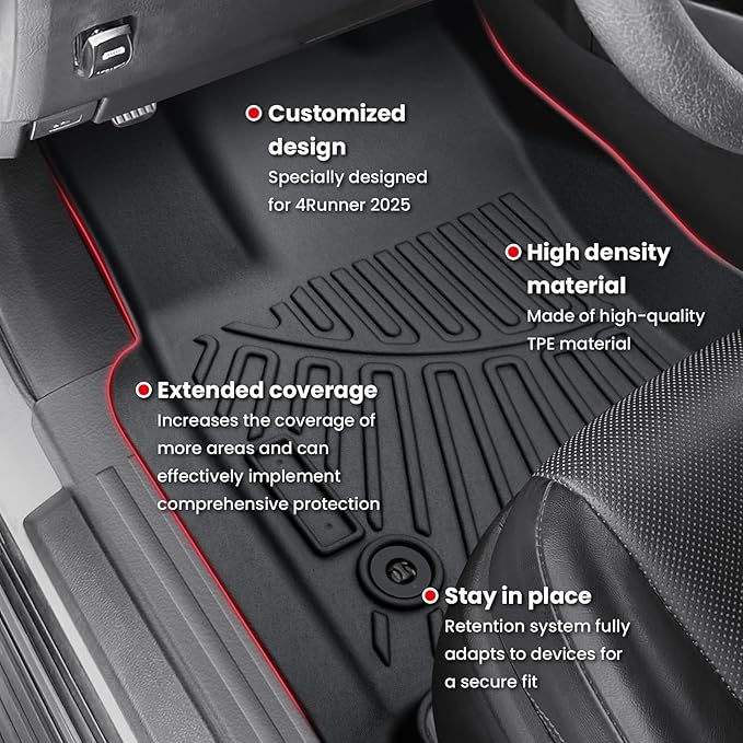 Floor Mats for 4Runner 2025, All Weather Floor Mats Floor Liners Compatible with Toyota 4Runner Accessories 2025 Anti-Slip Mats Black (Not Fit Hybrid and 7Seats)