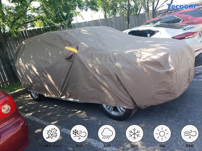 Tecoom Thick Shell Super Breathable Waterproof Windproof Snow Sun Rain UV Protective Outdoor All Weather SUV Car Cover Fit 206-215 Inches Full-Size SUV