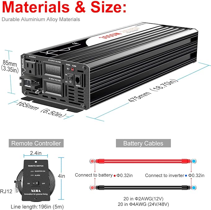 Xijia 3000W (Peak Power 6000W) Pure Sine Wave Inverter DC 36V to AC 120V 60HZ Solar Converter for Home Use car (DC36V (Range 30V-45V) 3000W)