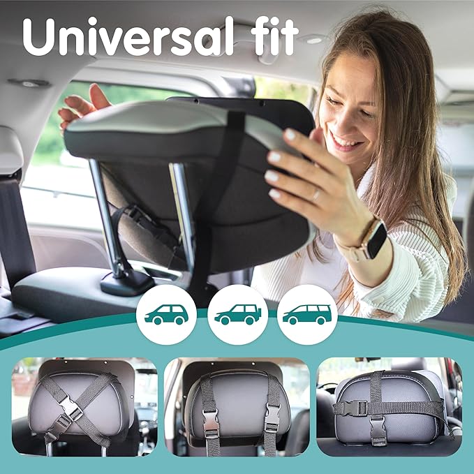 Onco Baby Car Mirror Rear Facing - Double Award-Winning Convex Car Mirror for Baby, 100% Shatterproof & Shakeproof with 360° Rotation, Newborn Essentials (9.6 x 6.9 in)