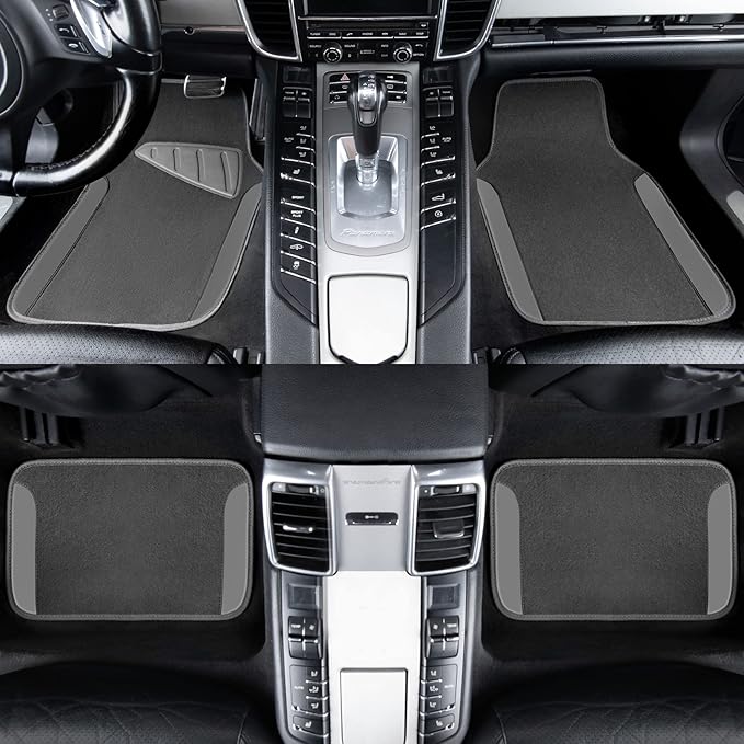 CAR PASS Waterproof Universal Fit Car Floor Mats, Car Mats Fit for SUV,Vans,sedans, Trucks,Set of 4pcs Car Carpet with Driver Heel Pad (All Gray)