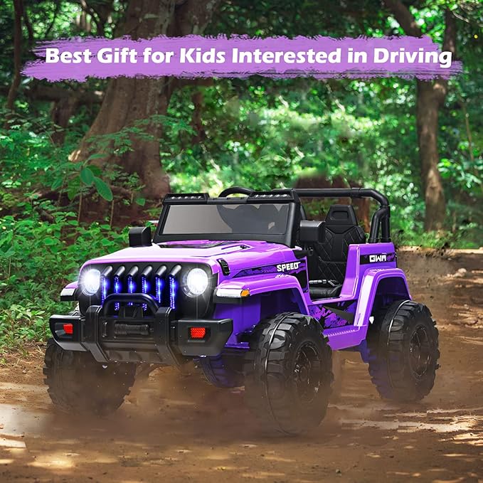 INFANS Kids Ride on Car Truck with 2.4G Remote Control, 12V Battery Powered Electric Cars for Kids w/3 Speeds, Battery Display, LED Lights, Safety Belt, Music & Horn, Bluetooth/FM/USB (Purple)