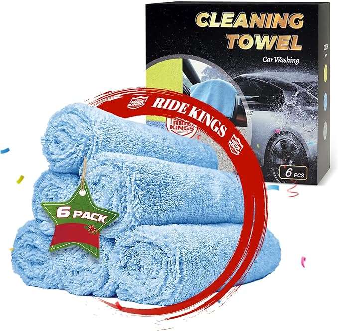 Microfiber Wash，Car Drying Towel, Extra Soft,Reusable and Durable,Absorbent, Car Drying Towel Lint-Free,Interior Microfiber Rags 16in x 16in-6 Packs Blue