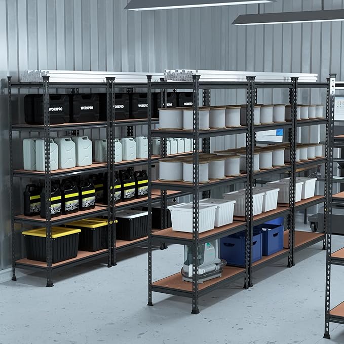 WORKPRO 5-Tier Metal Storage Shelving Unit, 36”W x 18”D x 72”H, Adjustable Storage Rack Heavy Duty Shelf with Particle Board, 4000 lbs Load Capacity (Total) for Garage Warehouse, Black/Silver