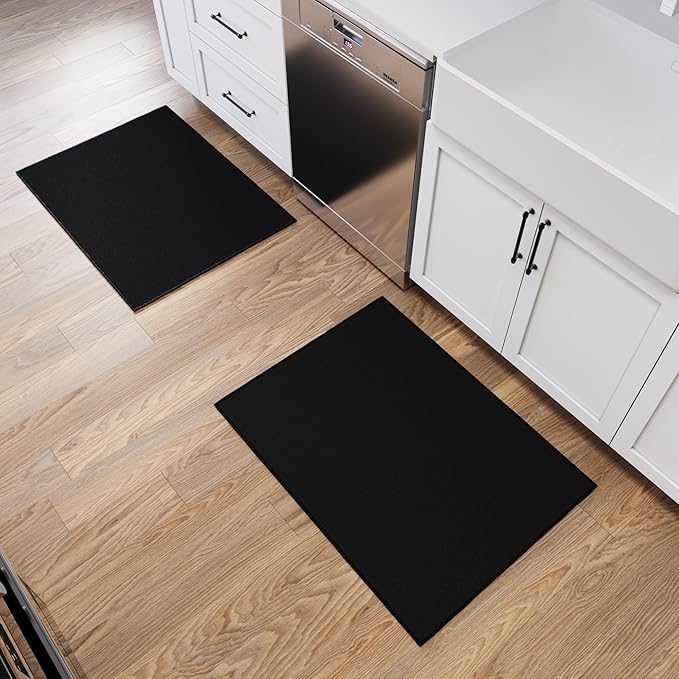 Ottomanson Rugs for Entryway 2'3" x 3' - 2 Pack Non Slip Solid Small Area Rugs Durable Front Door Mat Rug Stain Resistant Entrance Rugs for Bathroom Kitchen Bedroom & Living Room, Black