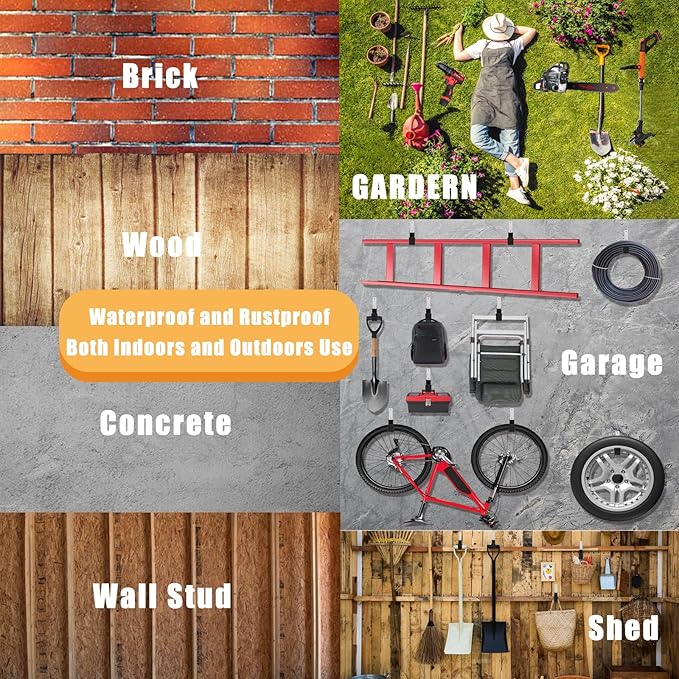 Heavy Duty Utility Hooks - Wall Mount for Garage Storage, Hose & Bike Hangers (2 Small & 2 Medium)