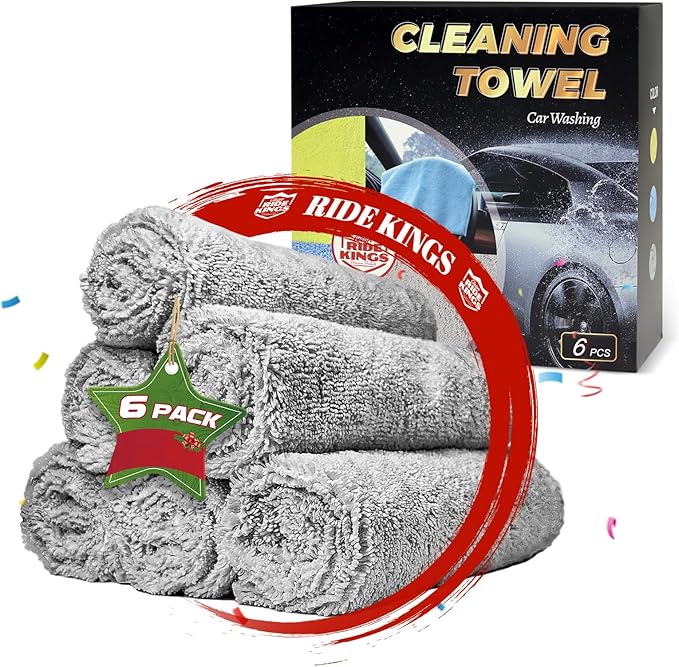 Microfiber Car Wash Cleaning Towel for Clean Car, Extra Soft,Reusable and Durable,Absorbent, Lints-Free,Interior Micro Fiber Rags,16in x 16in - 6 Packs Grey