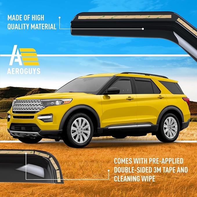 Extra Durable Window Deflectors in-Channel Window Visors Rain Guards Fit for Ford Explorer 2020-2025, Sun Visors, Wind Vent for Shades, Exterior Car Accessories - 4 pcs. AG0902