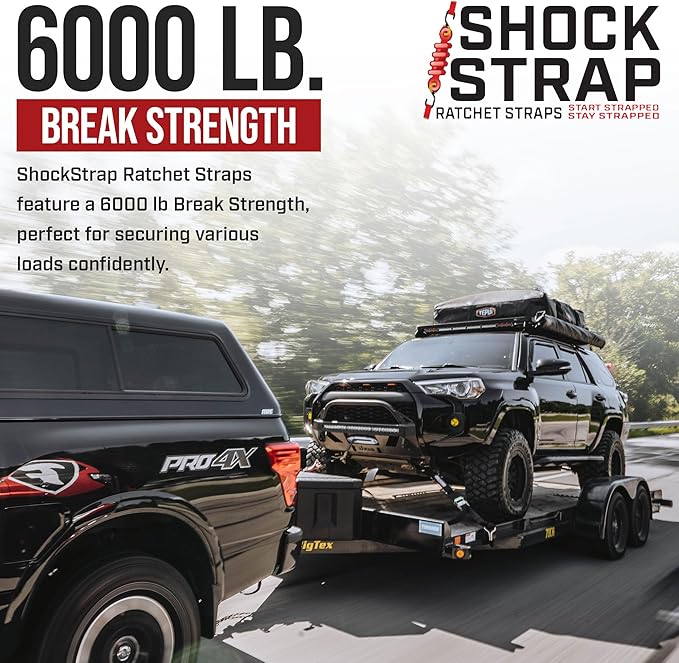 Ratchet Strap, 9’ x 2” Shock Absorbing Heavy Duty Tie downs for Cargo, 2,000 LB WLL / 6,000 LB Break Strength, 2-Pack