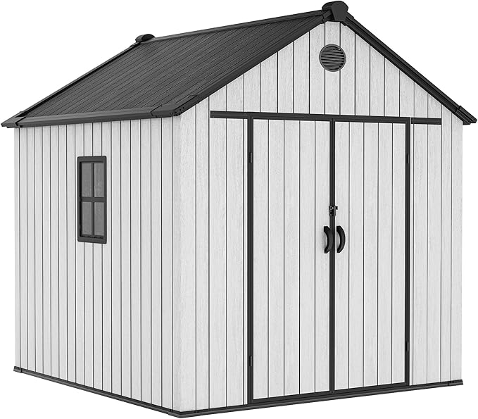 YITAHOME Large Resin Shed with Floor, Windows & Vents, 7.3 x 7.3 ft Weatherproof Tool Storage, Outdoor Storage Shed for Patio, Lawn Mower, and Bike, Gray