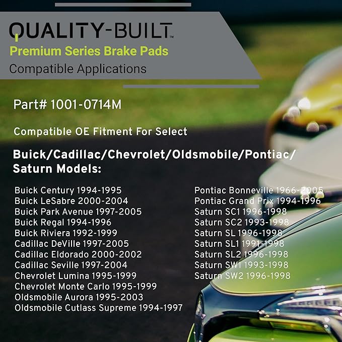 Premium Semi-Metallic Rear Brake Pads (1001-0714M) Compatible with 1966-2005 Buick/Cadillac/Chevrolet/Oldsmobile/Pontiac (Aurora/Bonneville/Century/Cutlass/DeVille/Eldorado & More)