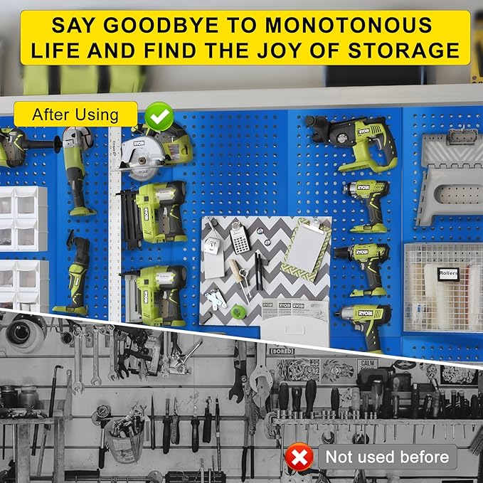 Metal Pegboard Panels 24" x 12" 4 Pack Heavy Duty Steel Pegboard Wall Organizer, Garage Utility Tools Pegboard Storage System for Workbench, Shop, Shed Modular Peg Board Organizer Board Kit (Blue)
