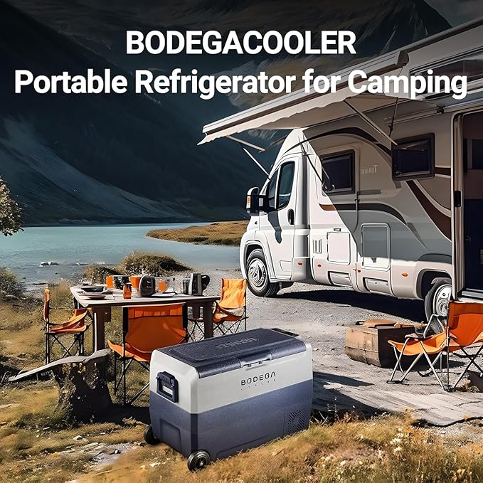 BODEGACOOLER 12 Volt Car Refrigerator,53 Quart Portable Freezer,Dual Zone Car Fridge APP Control,-4℉-68℉ RV Electric Compressor Cooler 12/24V DC 100-240V AC for Outdoor,Camping,Travel,Road Trip