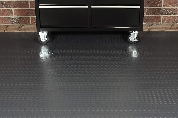 G-Floor Seamless Sheet Vinyl Shed Flooring Cover with Bonded Fibrous Backing - Coin Pattern (8' x 16', Slate Grey)