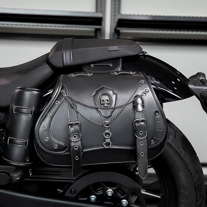 Motorcycle Saddlebags, 30L Leather Waterproof Side Saddle Bags with Cup Holder, Universal Powersports Saddlebags for Harley Davidson Sportster Dyna Softail Honda Shadow Rebel Yamaha Kawasaki Vulcan