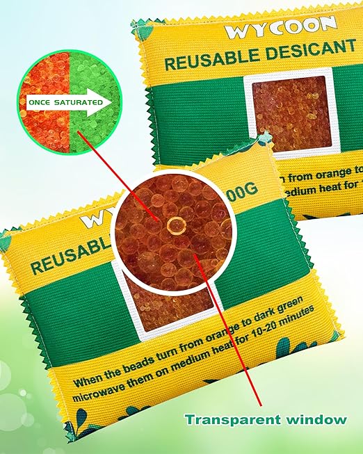 Rechargeable Desiccant Pack 6 x 500g, Moisture Absorber with Transparent Indicator Window, Desiccant Dehumidifier for Closet, Basement, Gun Safe, RV,Garage & Storage