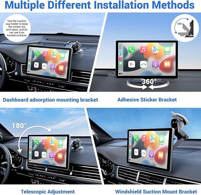 Wireless Apple Carplay Screen for Car 4K Dash Cam, 9" Portable Apple Carplay & Android Auto Car Stereo, with 1080p Backup Camera, GPS Navigation/Mirror Link/Voice Control/Bluetooth
