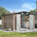 Aoxun 10 x 12FT Outdoor Storage Shed with Base Utility Garden Shed with Lockable Door & Sloped Roof Metal Sheds Outdoor Storage for Garden, Backyard, Patio and Backyard,（Brown/Base Included）