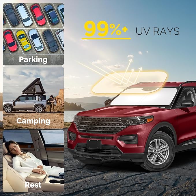 Car Windshield Sun Shade Compatible with 2020 2021 2022 2023 2024 2025 Ford Explorer Accessories Sunshade Custom for Explorer SUV ST XLT, Limited, Platinum Windshield Cover Sun Visor