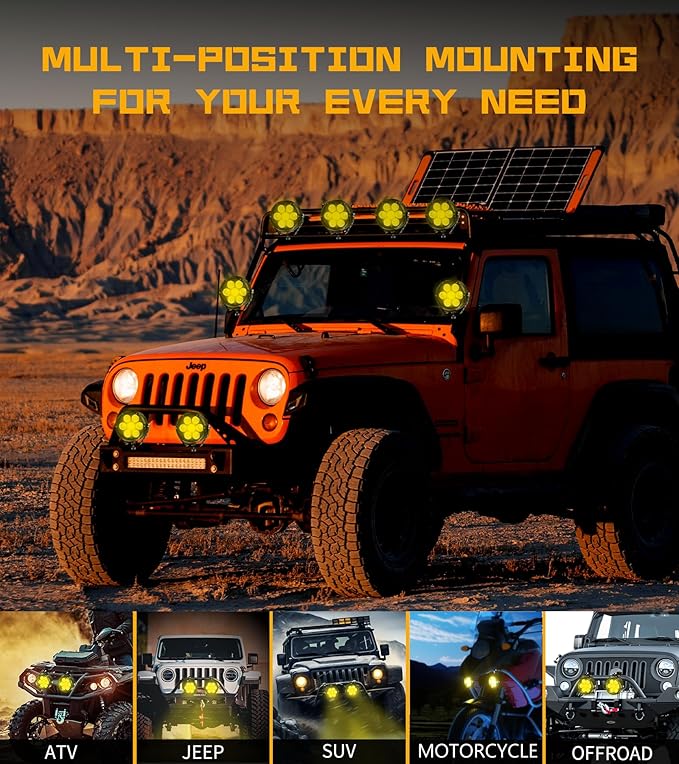 Kewig 4 Inch 96W Amber White LED Light Pods, 6 Modes Dual Color Fog Light Pods Cube, Spot Flood Combo Strobe Lights Emergency Driving Offroad Flashing Ditch Lights for Trucks Jeep, Pair (K7-U)