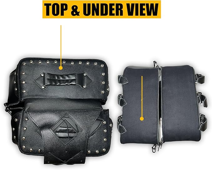 Motorcycle Saddlebags, 33L Large Capacity Saddle Bags Motorcycles, Genuine Leather Motorcycle Luggage Bag, Universal Motorcycle Throw Over Saddlebag, Black, HD-SAD551S