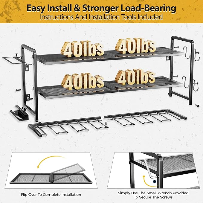 LBT Power Tool Organizer Wall Mount - 3 Layer Heavy Duty Tool Storage Rack with 7 Cordless Drill Holders, Loads 160Lbs Utility Rack for Garage, Workshop, Shed - Cool Gifts for Men, Dad, Husband