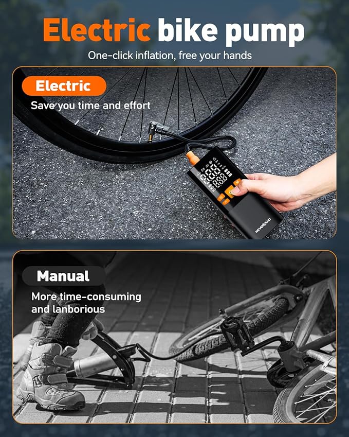 NEVERLAND Tire Inflator Portable Air Compressor - 4X Faster 150 PSI Air Pump for Car Tires, Electric Bike Pump with Pressure Gauge, Auto-Shutoff Cordless Tires Pump for Car Bicycle Motorcycle Ball