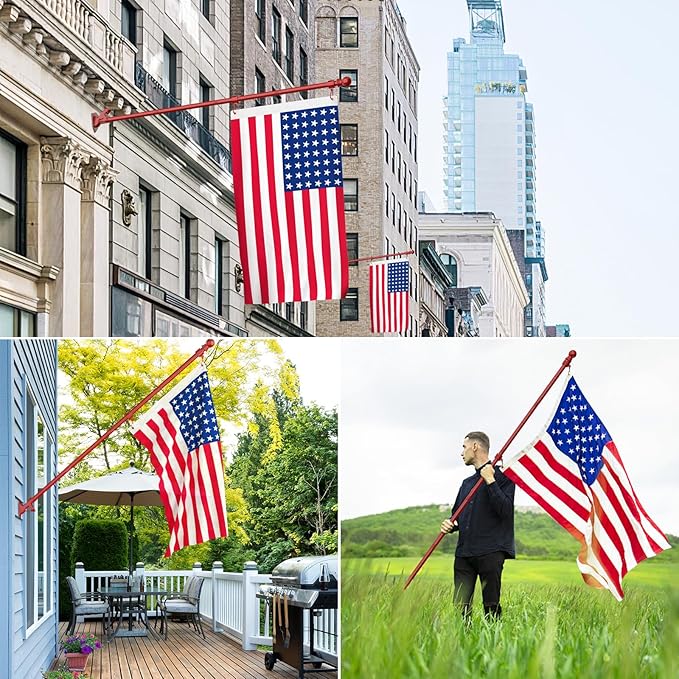 ZMTECH Flag Pole - Upgraded Bracket,(2 Packs) 6 FT Stainless Steel Flag Poles for Outside House, Residential or Commerical, Tangle Free Flag Pole Kit for American Flag (Without Flag, Red)