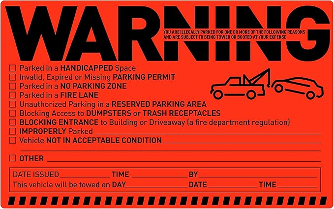 Easykart 500 Parking Violation Notice Stickers - Tow Warning Labels for Car Vehicle Private Parking - Adhesive Window Fluorescent Labels (10 Pack)