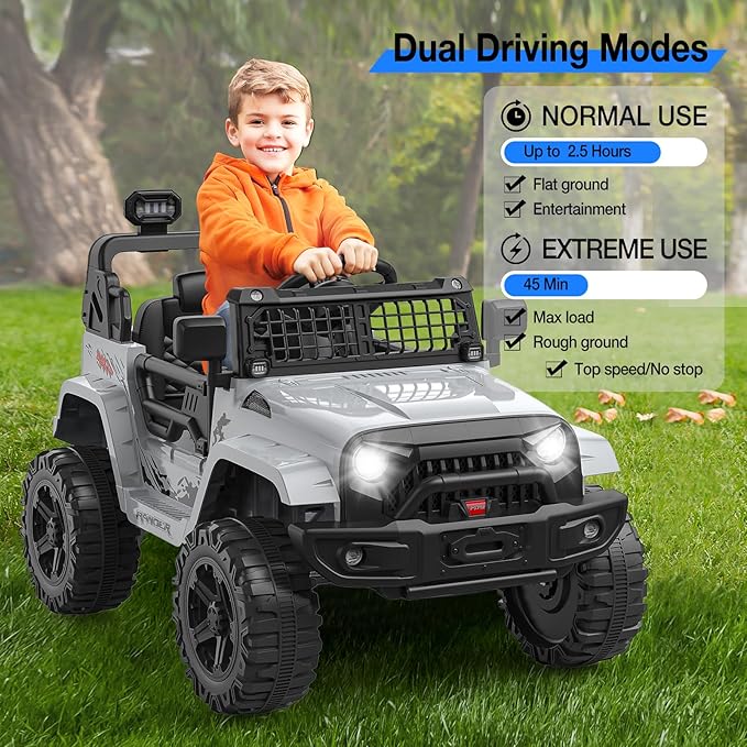 12V Kids Electric Ride On Truck Car w/Parent Remote Control, Spring Suspension, LED Lights & AUX Port | Outdoor Ride Toy for Boys Girls
