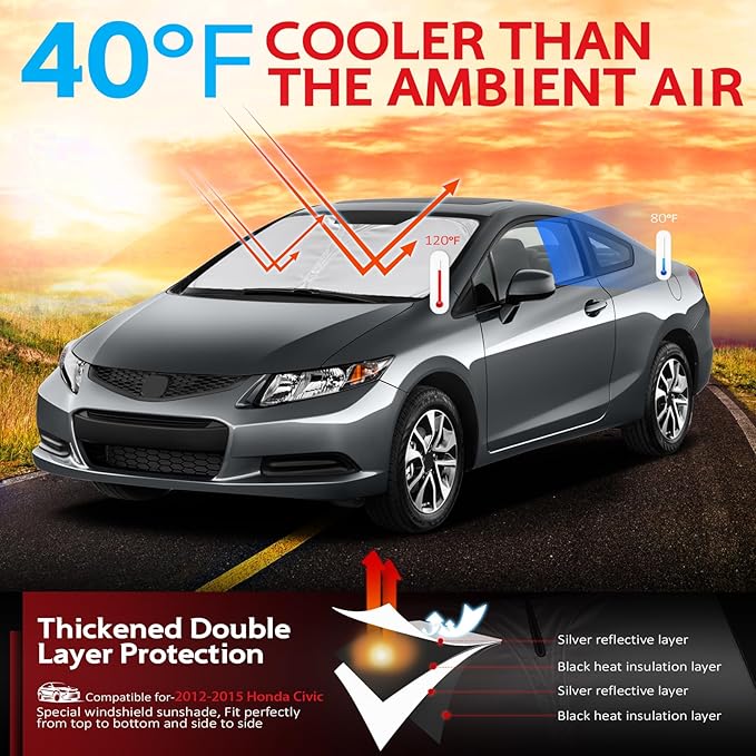 KAYZT Windshield Sun Shade for 2012-2015 Honda Civic Foldable Sunshade Front Window Custom Fit Car Accessories